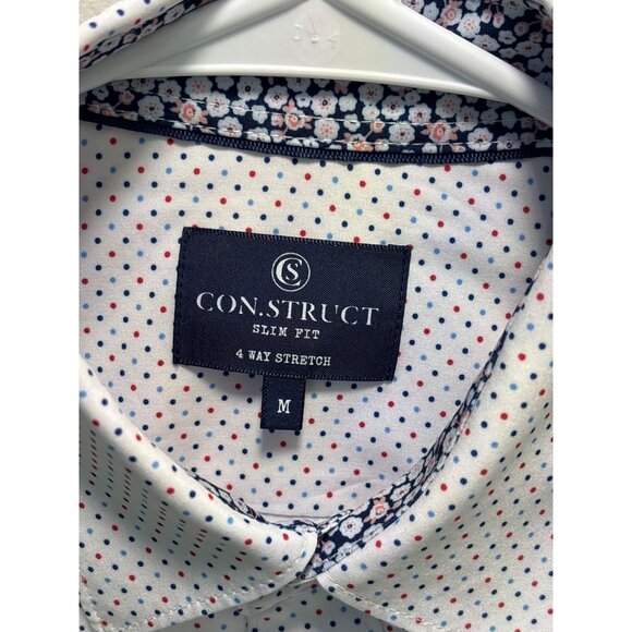 ConStruct Slim Fit Mens Dress Shirt M White Polka Dot Pattern Long Sleeve - Picture 3 of 10